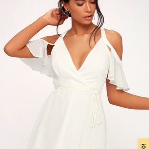 Lulus Bombshell White Off the Shoulder Wrap Dress